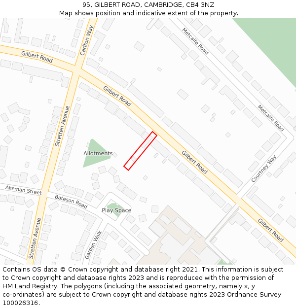 95, GILBERT ROAD, CAMBRIDGE, CB4 3NZ: Location map and indicative extent of plot