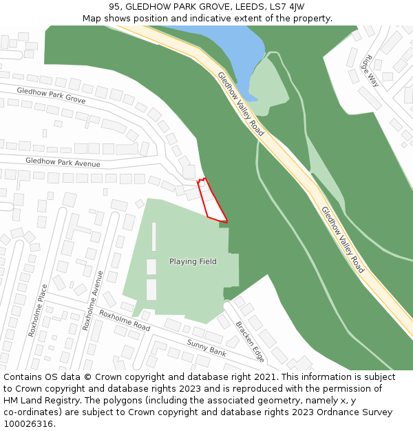 95, GLEDHOW PARK GROVE, LEEDS, LS7 4JW: Location map and indicative extent of plot