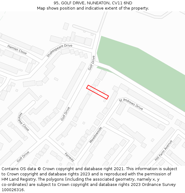 95, GOLF DRIVE, NUNEATON, CV11 6ND: Location map and indicative extent of plot