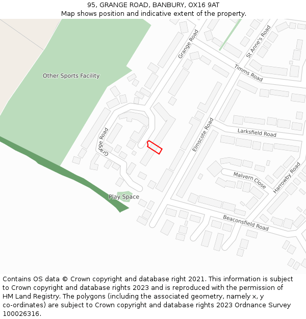 95, GRANGE ROAD, BANBURY, OX16 9AT: Location map and indicative extent of plot