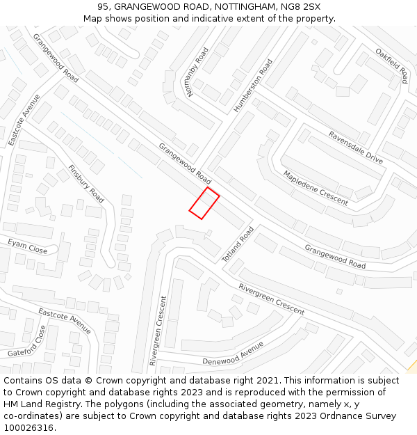 95, GRANGEWOOD ROAD, NOTTINGHAM, NG8 2SX: Location map and indicative extent of plot