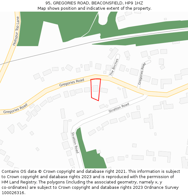 95, GREGORIES ROAD, BEACONSFIELD, HP9 1HZ: Location map and indicative extent of plot