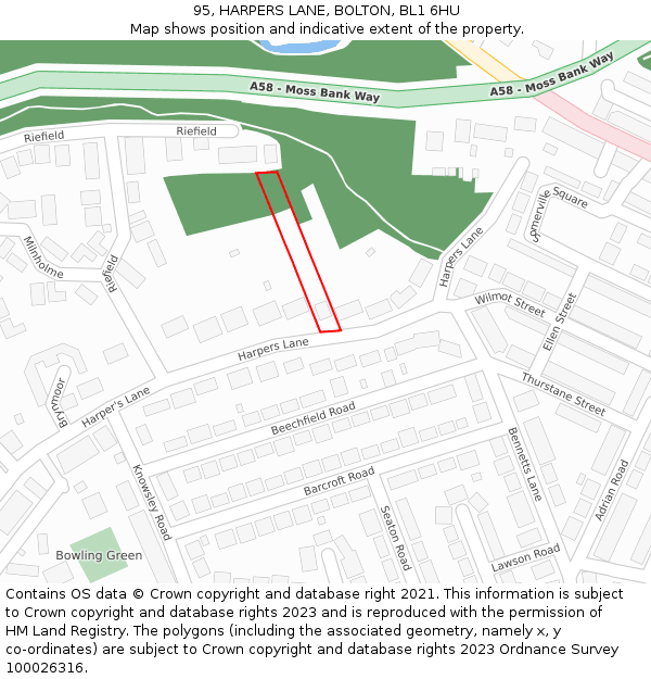95, HARPERS LANE, BOLTON, BL1 6HU: Location map and indicative extent of plot
