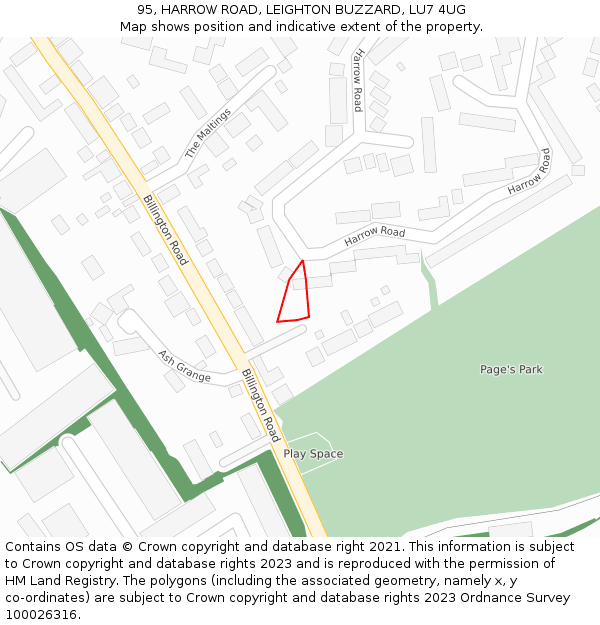 95, HARROW ROAD, LEIGHTON BUZZARD, LU7 4UG: Location map and indicative extent of plot