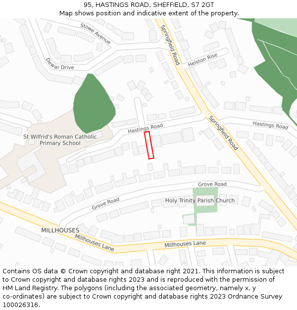 95, HASTINGS ROAD, SHEFFIELD, S7 2GT: Location map and indicative extent of plot