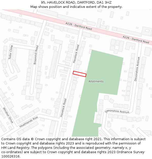 95, HAVELOCK ROAD, DARTFORD, DA1 3HZ: Location map and indicative extent of plot