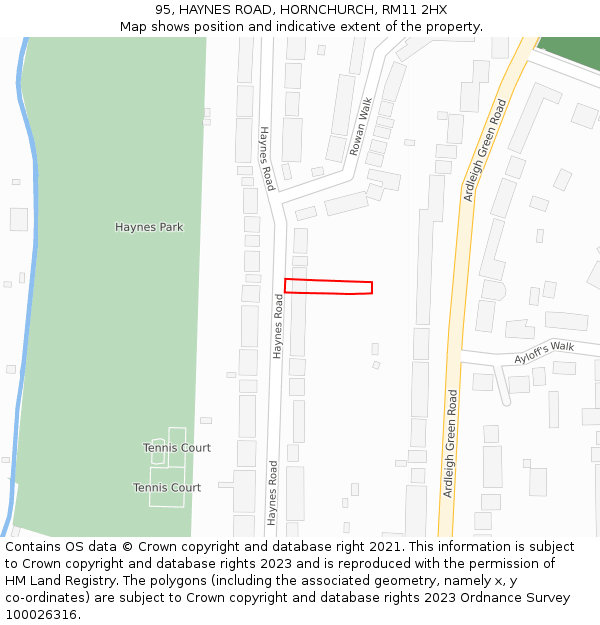 95, HAYNES ROAD, HORNCHURCH, RM11 2HX: Location map and indicative extent of plot