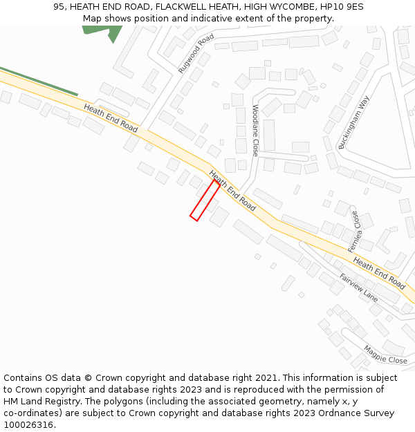 95, HEATH END ROAD, FLACKWELL HEATH, HIGH WYCOMBE, HP10 9ES: Location map and indicative extent of plot