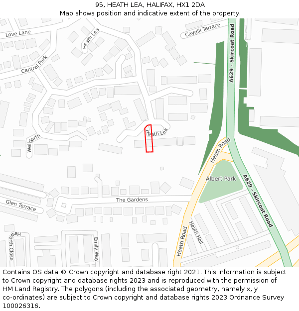 95, HEATH LEA, HALIFAX, HX1 2DA: Location map and indicative extent of plot