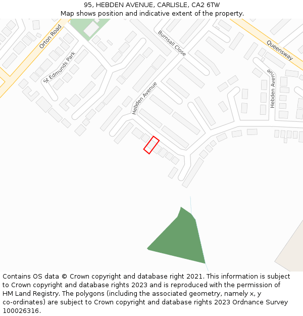 95, HEBDEN AVENUE, CARLISLE, CA2 6TW: Location map and indicative extent of plot