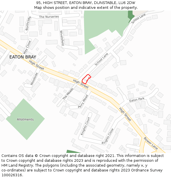 95, HIGH STREET, EATON BRAY, DUNSTABLE, LU6 2DW: Location map and indicative extent of plot