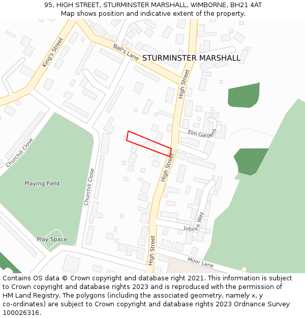95, HIGH STREET, STURMINSTER MARSHALL, WIMBORNE, BH21 4AT: Location map and indicative extent of plot