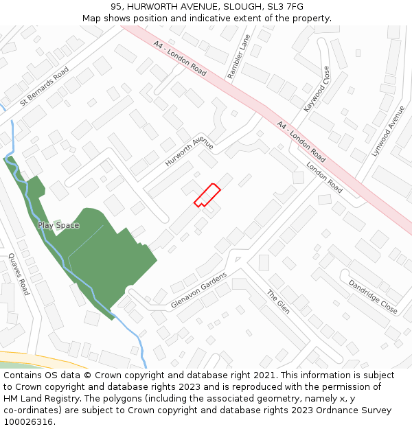 95, HURWORTH AVENUE, SLOUGH, SL3 7FG: Location map and indicative extent of plot
