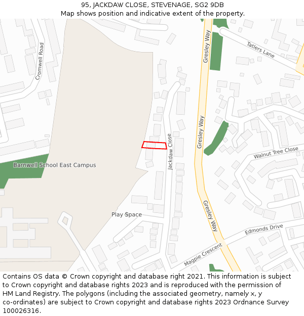 95, JACKDAW CLOSE, STEVENAGE, SG2 9DB: Location map and indicative extent of plot