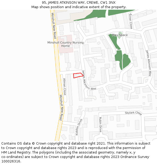 95, JAMES ATKINSON WAY, CREWE, CW1 3NX: Location map and indicative extent of plot