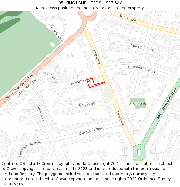 95, KING LANE, LEEDS, LS17 5AX: Location map and indicative extent of plot