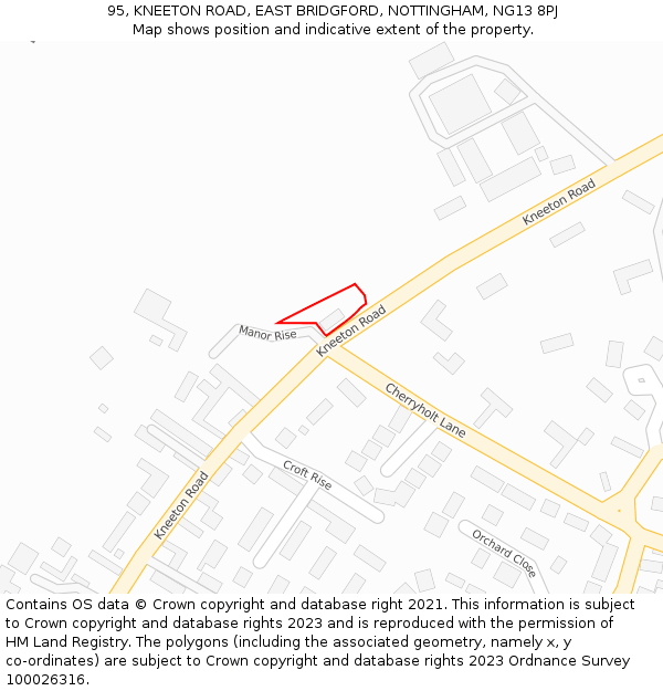 95, KNEETON ROAD, EAST BRIDGFORD, NOTTINGHAM, NG13 8PJ: Location map and indicative extent of plot