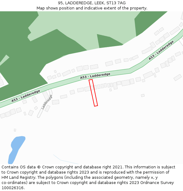 95, LADDEREDGE, LEEK, ST13 7AG: Location map and indicative extent of plot