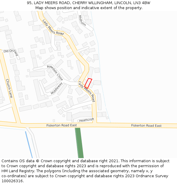 95, LADY MEERS ROAD, CHERRY WILLINGHAM, LINCOLN, LN3 4BW: Location map and indicative extent of plot