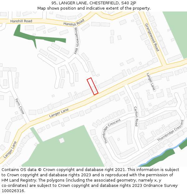 95, LANGER LANE, CHESTERFIELD, S40 2JP: Location map and indicative extent of plot