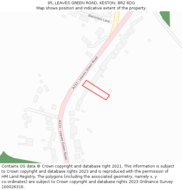 95, LEAVES GREEN ROAD, KESTON, BR2 6DG: Location map and indicative extent of plot