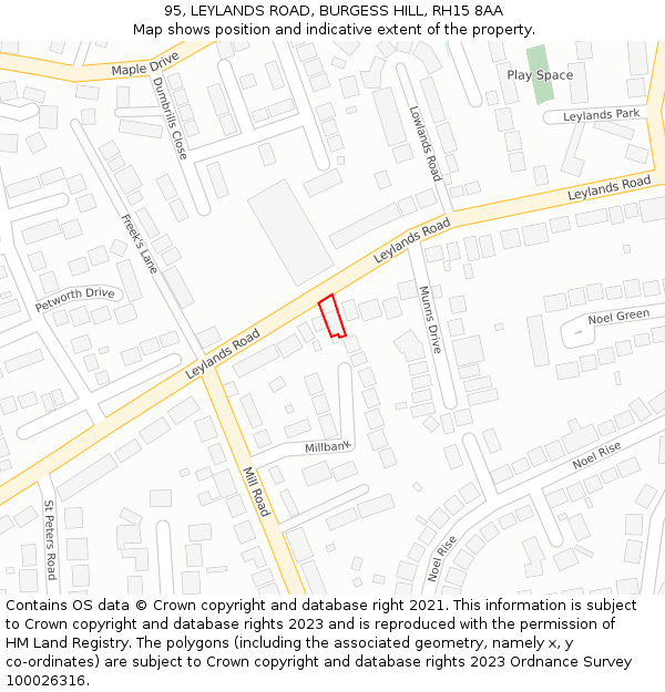 95, LEYLANDS ROAD, BURGESS HILL, RH15 8AA: Location map and indicative extent of plot