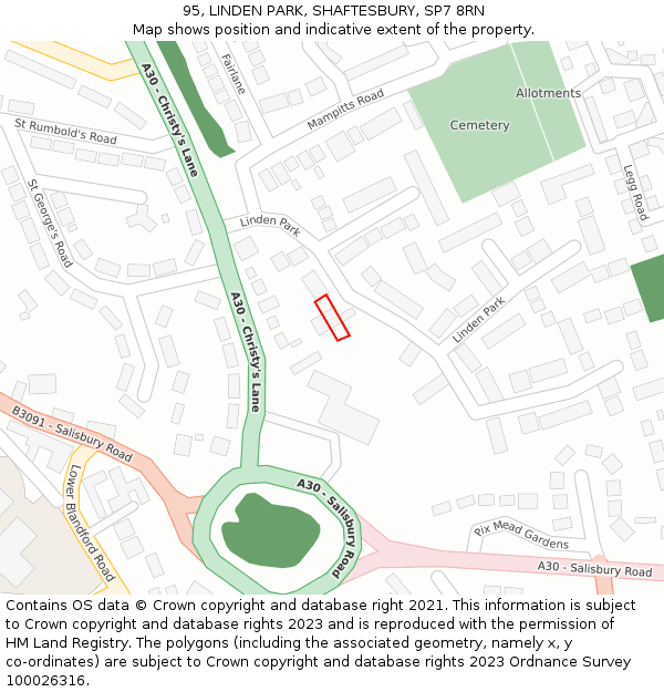 95, LINDEN PARK, SHAFTESBURY, SP7 8RN: Location map and indicative extent of plot