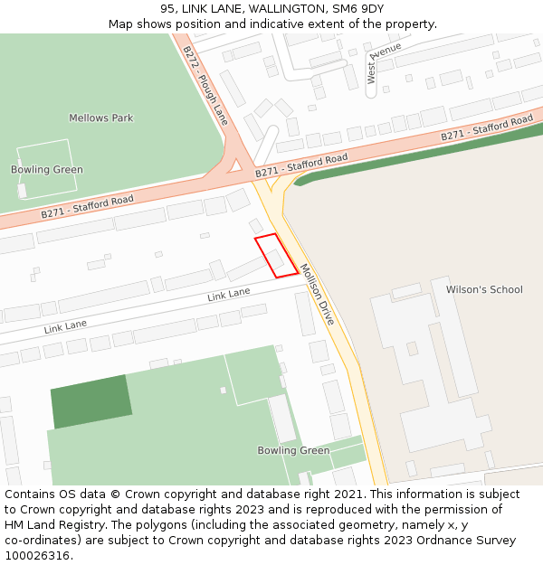 95, LINK LANE, WALLINGTON, SM6 9DY: Location map and indicative extent of plot