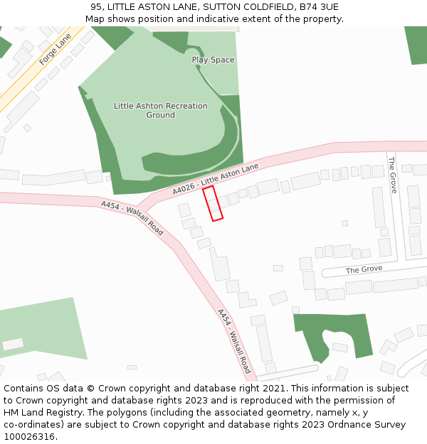 95, LITTLE ASTON LANE, SUTTON COLDFIELD, B74 3UE: Location map and indicative extent of plot