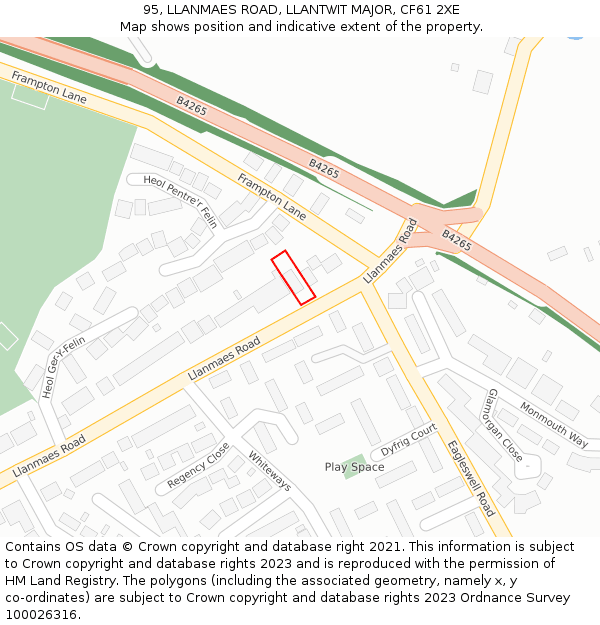 95, LLANMAES ROAD, LLANTWIT MAJOR, CF61 2XE: Location map and indicative extent of plot