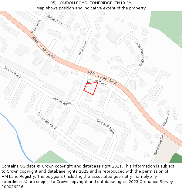 95, LONDON ROAD, TONBRIDGE, TN10 3AJ: Location map and indicative extent of plot