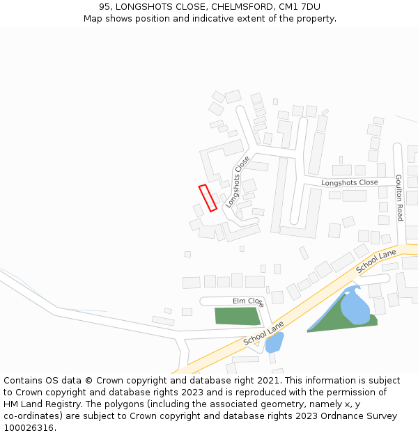 95, LONGSHOTS CLOSE, CHELMSFORD, CM1 7DU: Location map and indicative extent of plot