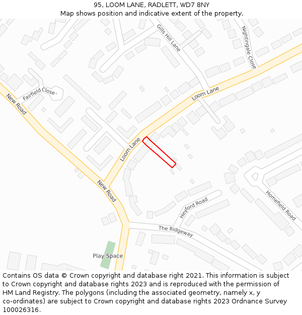 95, LOOM LANE, RADLETT, WD7 8NY: Location map and indicative extent of plot