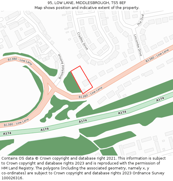 95, LOW LANE, MIDDLESBROUGH, TS5 8EF: Location map and indicative extent of plot