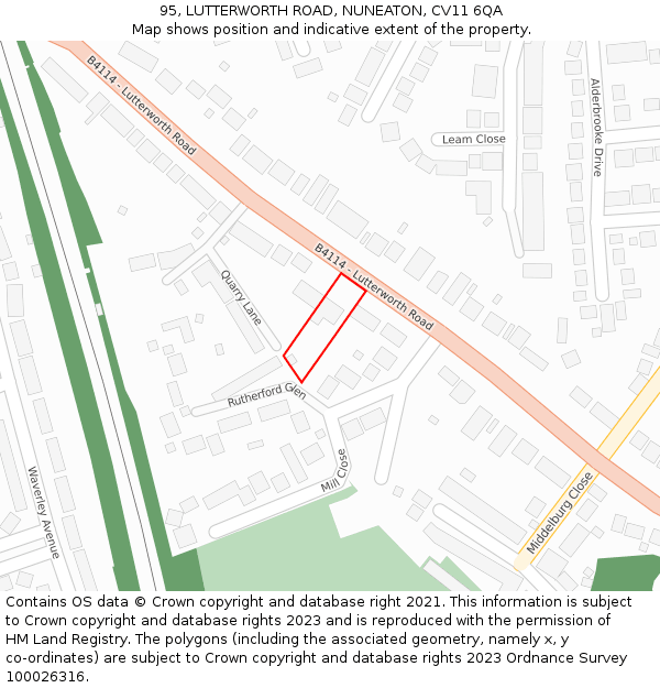 95, LUTTERWORTH ROAD, NUNEATON, CV11 6QA: Location map and indicative extent of plot