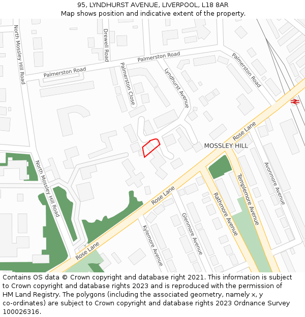 95, LYNDHURST AVENUE, LIVERPOOL, L18 8AR: Location map and indicative extent of plot