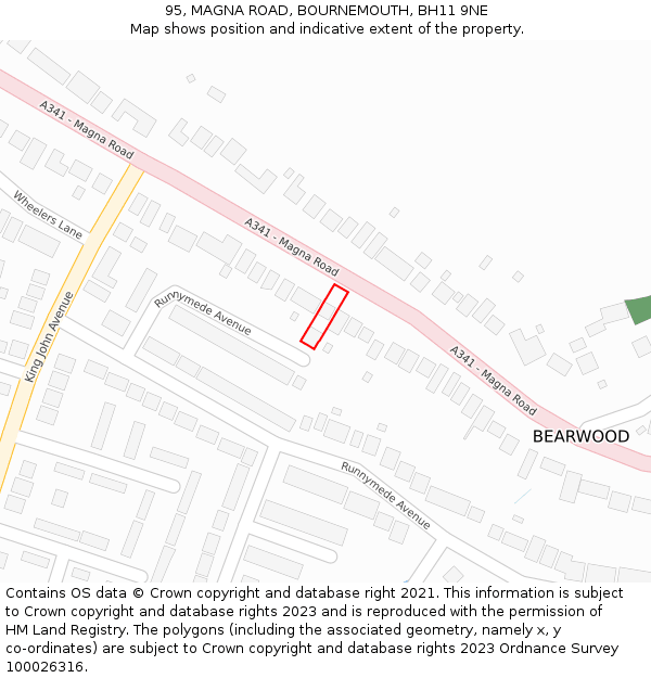 95, MAGNA ROAD, BOURNEMOUTH, BH11 9NE: Location map and indicative extent of plot