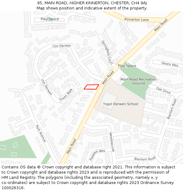 95, MAIN ROAD, HIGHER KINNERTON, CHESTER, CH4 9AJ: Location map and indicative extent of plot