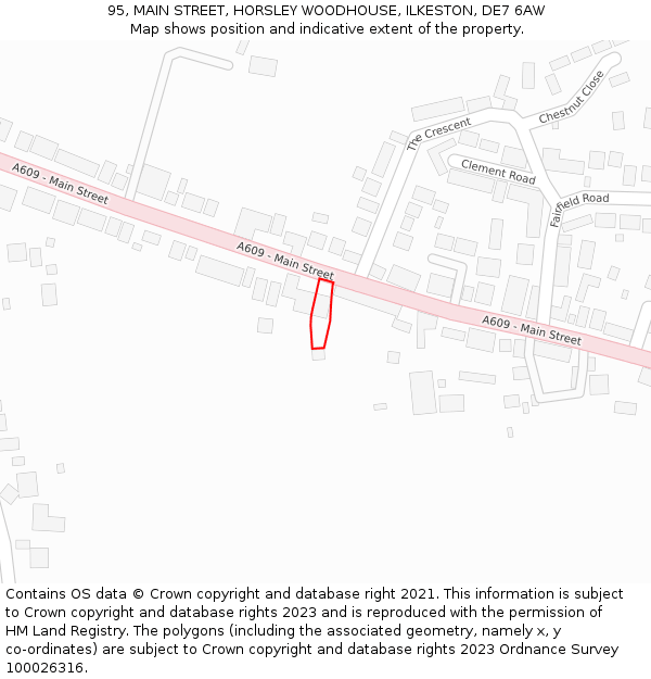 95, MAIN STREET, HORSLEY WOODHOUSE, ILKESTON, DE7 6AW: Location map and indicative extent of plot