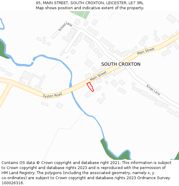 95, MAIN STREET, SOUTH CROXTON, LEICESTER, LE7 3RL: Location map and indicative extent of plot