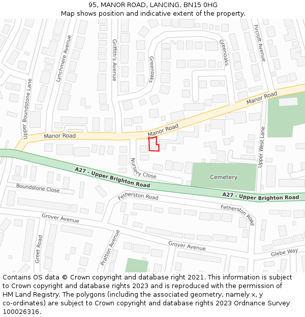 95, MANOR ROAD, LANCING, BN15 0HG: Location map and indicative extent of plot