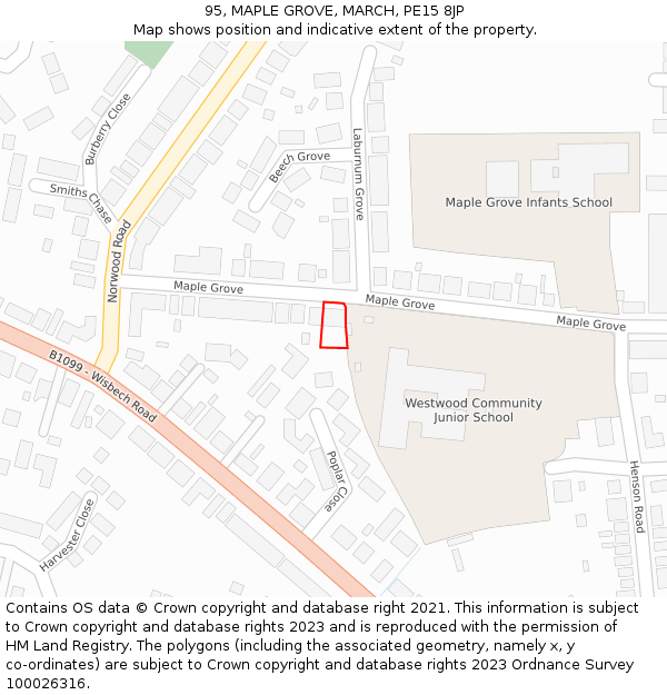 95, MAPLE GROVE, MARCH, PE15 8JP: Location map and indicative extent of plot