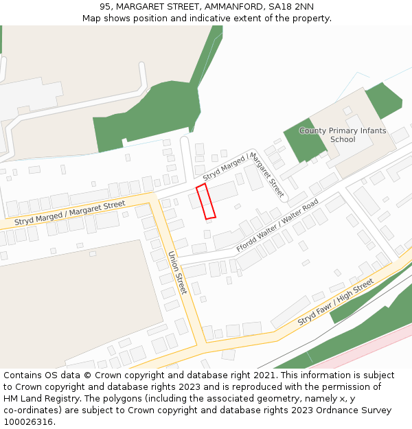 95, MARGARET STREET, AMMANFORD, SA18 2NN: Location map and indicative extent of plot