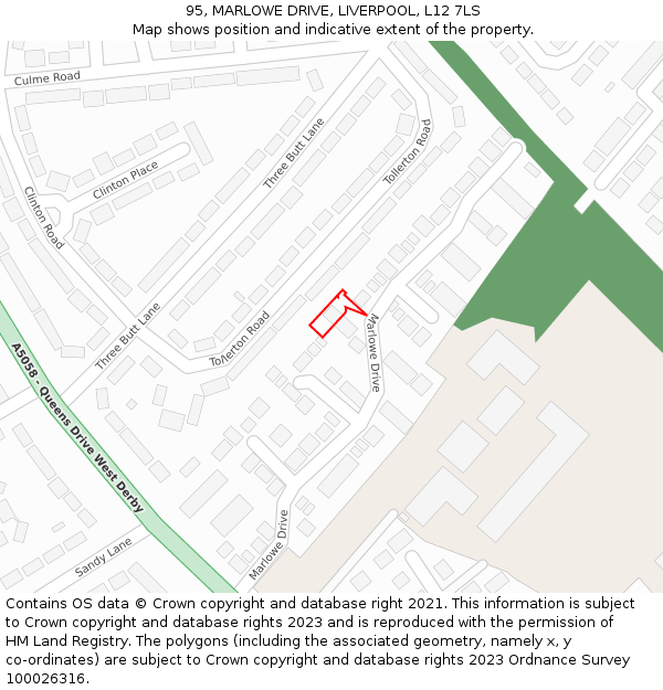 95, MARLOWE DRIVE, LIVERPOOL, L12 7LS: Location map and indicative extent of plot