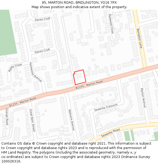 95, MARTON ROAD, BRIDLINGTON, YO16 7PX: Location map and indicative extent of plot