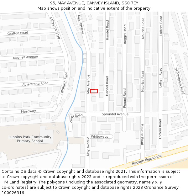 95, MAY AVENUE, CANVEY ISLAND, SS8 7EY: Location map and indicative extent of plot