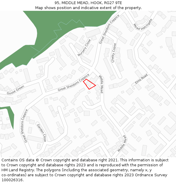 95, MIDDLE MEAD, HOOK, RG27 9TE: Location map and indicative extent of plot