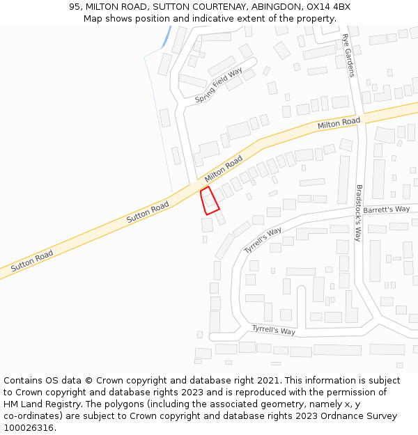 95, MILTON ROAD, SUTTON COURTENAY, ABINGDON, OX14 4BX: Location map and indicative extent of plot