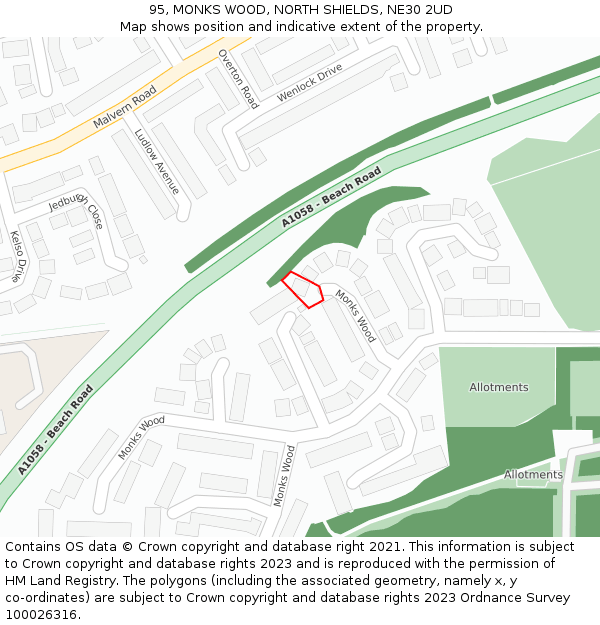 95, MONKS WOOD, NORTH SHIELDS, NE30 2UD: Location map and indicative extent of plot