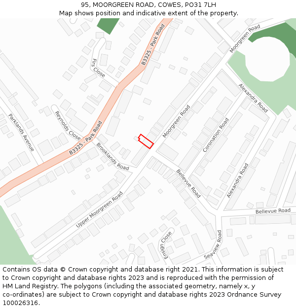 95, MOORGREEN ROAD, COWES, PO31 7LH: Location map and indicative extent of plot